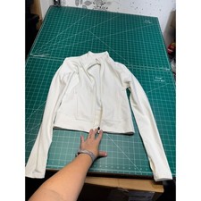 Athleta White Full Zip Athletic Jacket Thumbholes Reflective Mock Neck Women S