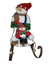 GERSON Santa & Snowman on Wooden Sled 25" tall Vintage Plush Christmas Decor NWT