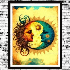 Art Print Sun Moon Bright Celestial Vibrant Universe Sky Wall Decor