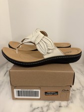 Clarks 12w Wide White Leather Sandal Laurieann Rae 12 New Nib Flip Flop