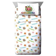 New Cocomelon 3Pcs Kids Twin Sheet Set - Flat Sheet Fitted Sheet, and Pillowcase