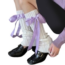 Knit Long Socks Leg Warmers Ballet Style Boot Socks Bow Lace Up Ankle Heap Socks