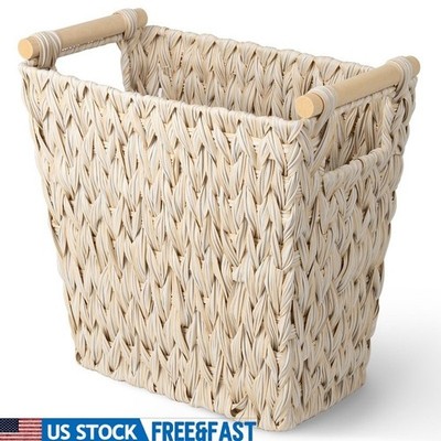 Sturdy Wicker Waste Basket W/ Iron Frame Bathroom Office Living Room Use