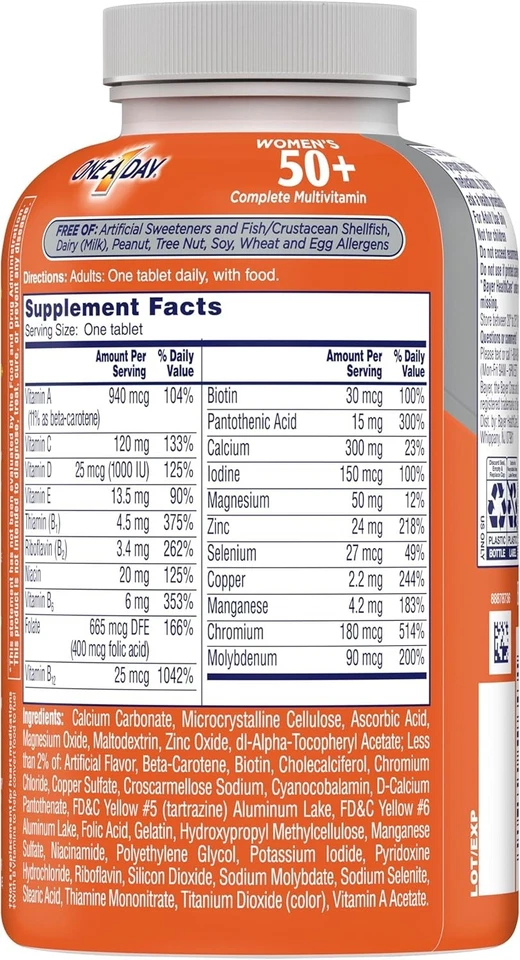 Tableta multivitamínica One A Day para mujer 50+, multivitamínica para mujer 200ct Foto 2 de 4