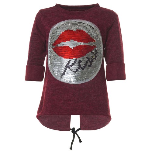 Pullover Pulli Wende Pailletten Sweatshirt Langarm Mädchen Kinder Rot 122 - 128