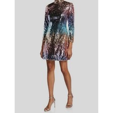 Aidan Mattox Sequin Party Long Sleeve Dress Size 4 Ombre Rose Gold Mini NWT