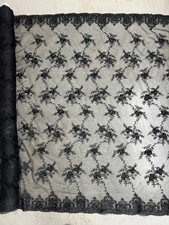 Andrea BLACK 3D Floral Matte Corded Embroidery on Mesh Lace Fabric by the Yard