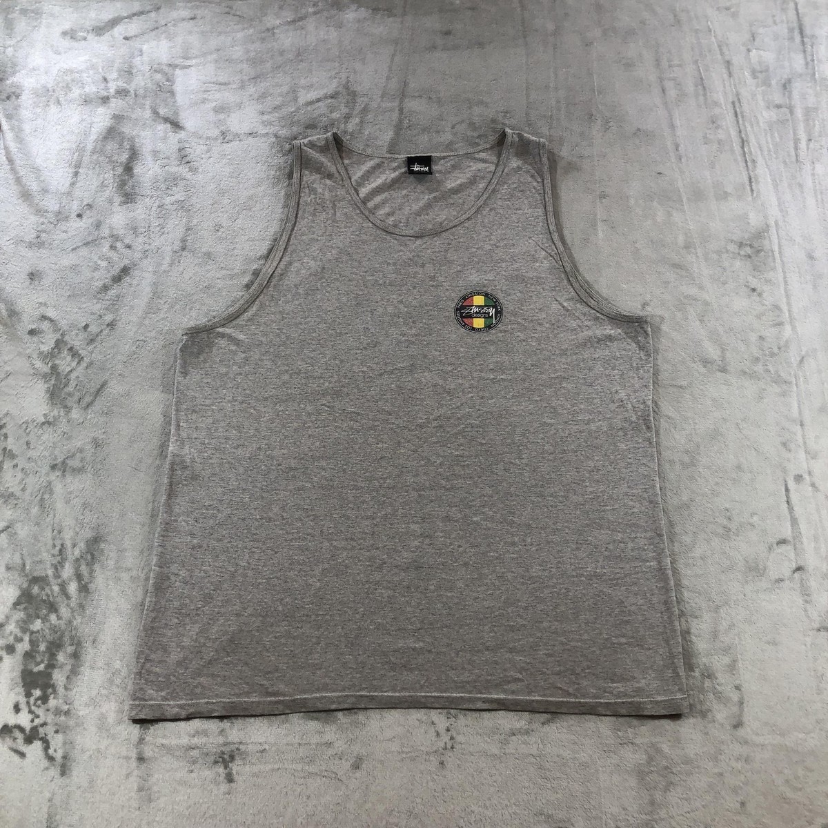 Vintage Stussy Shirt Mens XL Gray Tank Top Rasta Circle Logo