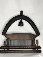 Antique Weaving Loom Reed Fabric Display Hand-Carved Wood Wall Hanging