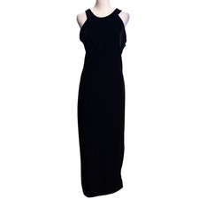 Vintage Y2K Black Velvet Maxi Cross Back Dress Size Large