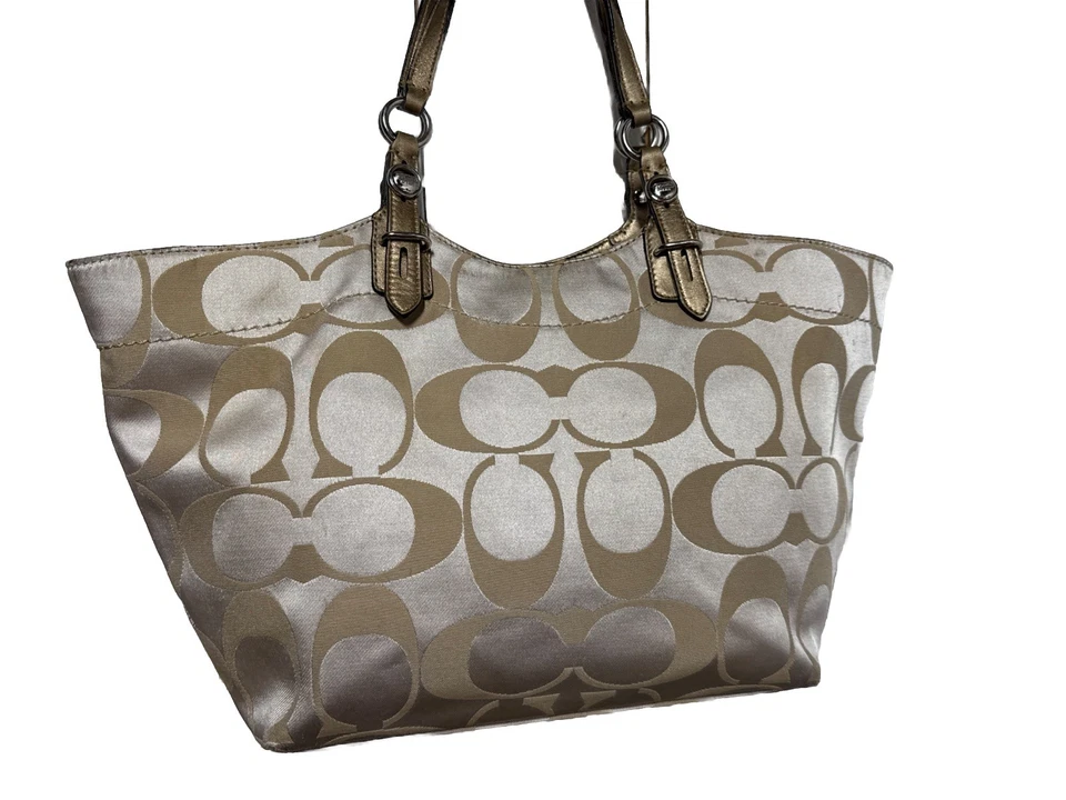 Coach Bag Signature Tote Light Khaki Gold Leather Trim Handbag Purse F16175 - Image 3 of 4