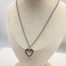 Vintage Silver Heart Pendant Necklace Open Heart Charm 18" Chain Jewelry Gift