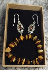 Genuine Baltic Amber Vintage Silver Filigree Handmade Earings and Bracelet Set