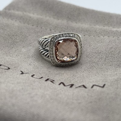 David Yurman 925 Sterling Silber Albion Ring 11 mm Morganit und Diamanten Größe 7