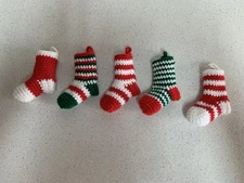 Stockings Mini Christmas New Set Of Five Vintage Handmade Crochet