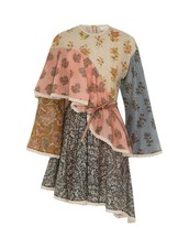 Zimmermann Tallow Asymmetric Mini Dress | Spliced, Floral, Cotton, Belt, Boho