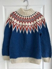 Fair Isle Sweater Denmark Wool Deer Nordic Hand Knit Small 38 Ski Lodge Vtg 60 s