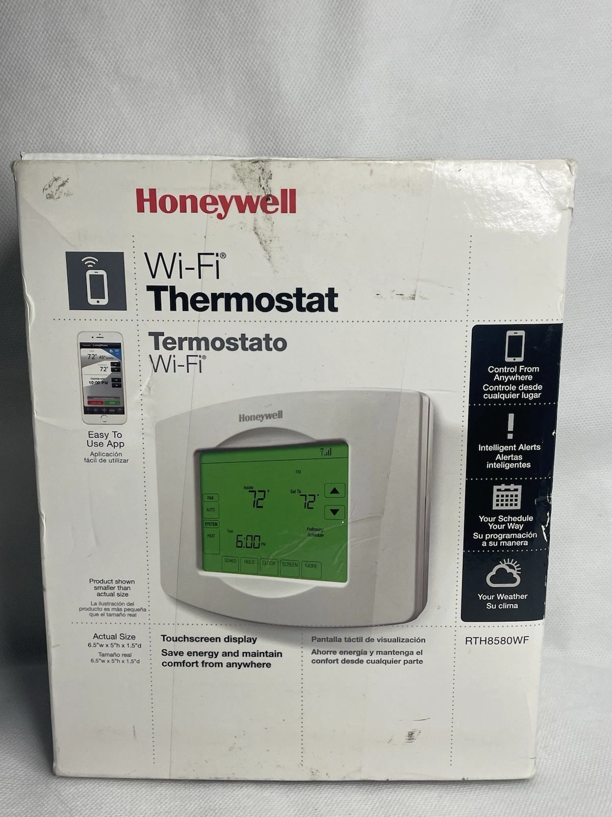 New Honeywell RTH8580WF Programmable Wi-Fi Thermostat Touchscreen White Open Box