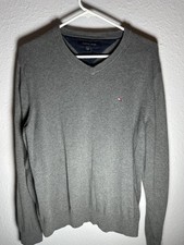 Tommy Hilfiger Men's Jumper Tight Knit Casual Gray Cotton Blend Pullover Size M