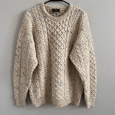 Vintage Carraig Donn Men Large Merino Wool Sweater Fisherman Cable Knit Speckled