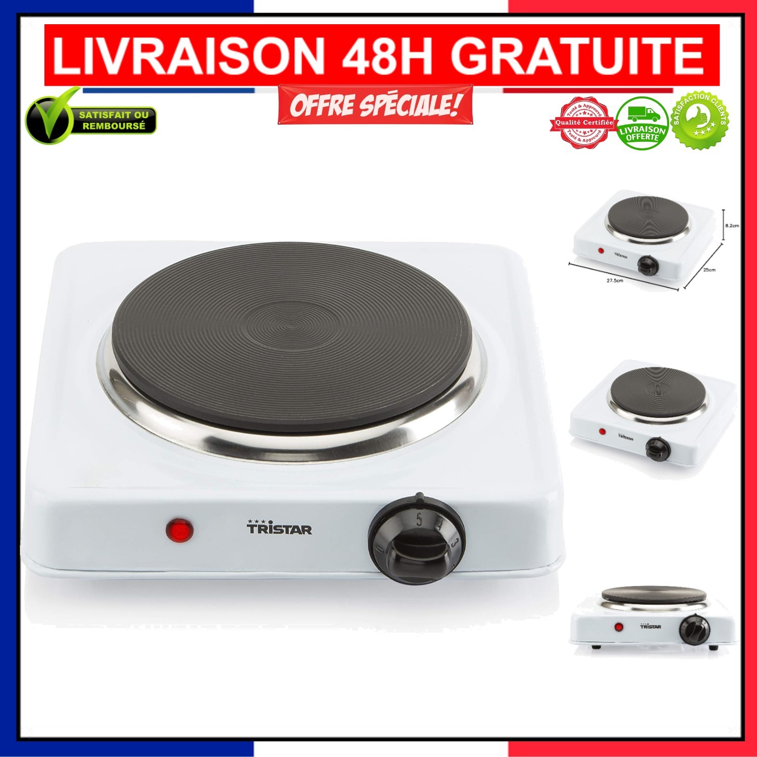 Plaque chauffante Tristar 1000W pour cuisiner au camping ou au bureau