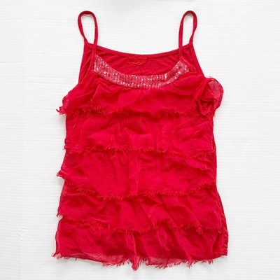 Vintage Y2K Silk Cami Top Baci & Abbracci Sequin Womens S Red Made in Italy