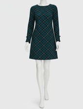 Tommy Hilfiger Women's Green Plaid Long Sleeve Bow-Cuff Dress Petite Size 10P