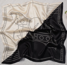 100 Silk Scarf Women Black White Polka Dot Kerchief Square Bandana Wrap 65 65cm