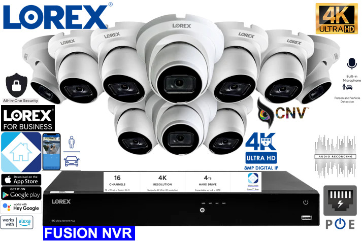 Lorex Fusion NVR 4K 4TB + 10 IP Camera Wired / Fusion Smart Security System NEW⭐