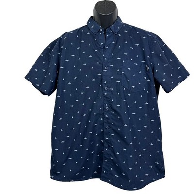 Molokai Surf Aloha Blue Shark Cotton Short Sleeve Shirt Mens Size XL