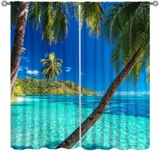 Ocean Palm Tree Blackout Curtains Tropical Island Beach Blue Nature Landscape...