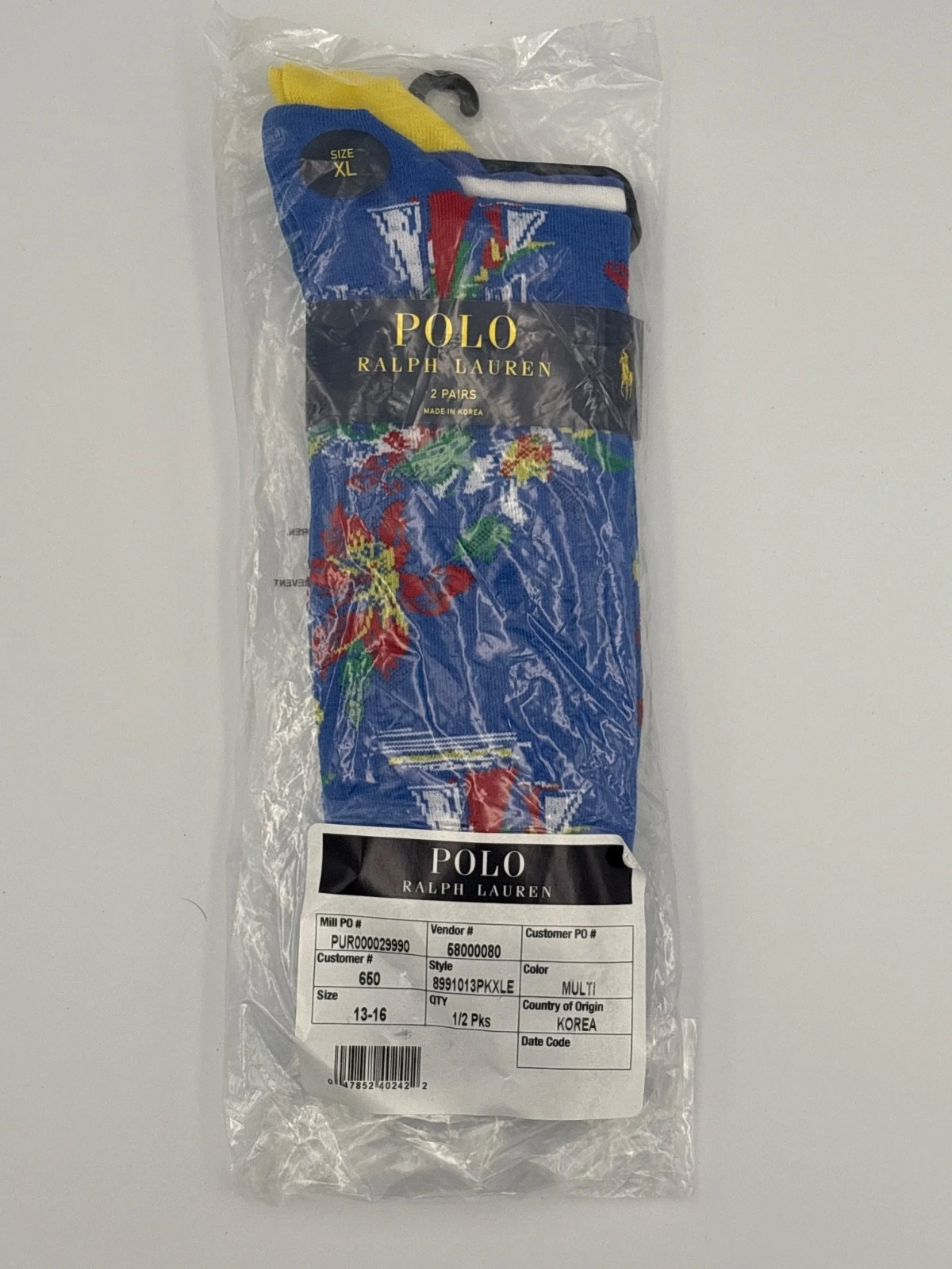 Ralph Lauren Mens Printed Midweight Socks 2 Pair Multicoloured XL