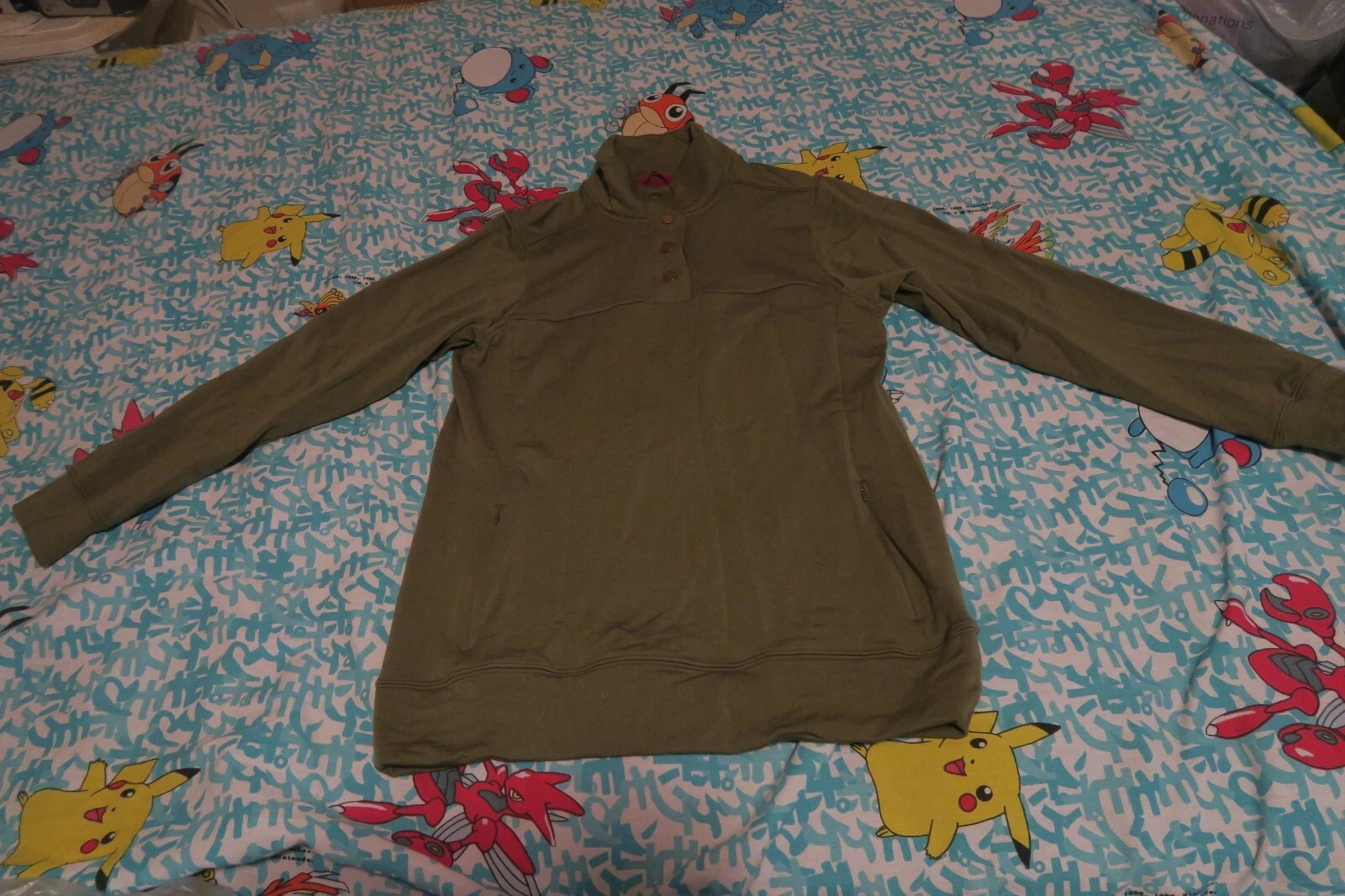 WOOLX Charlie Merino Flex 4 Button Snap Pullover Base Layer Green Women’s Small