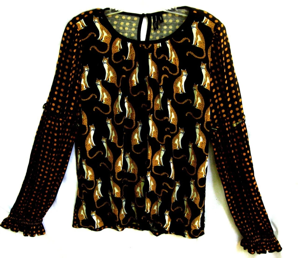 Anthropologie Bl^nk Brienz Cheetah/Leopard Top~Ruffled~L~Wearable Art~STELLAR