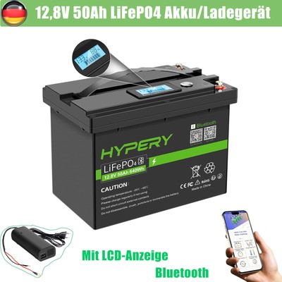 12V 50Ah LiFePO4 Batterie BMS Bluetooth Akku für Wohnmobile Golfwagen /Ladegerät