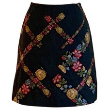 Moschino Cheap & Chic VTG 1990s Floral Ribbon Trim Short Skirt Grey Black IT44