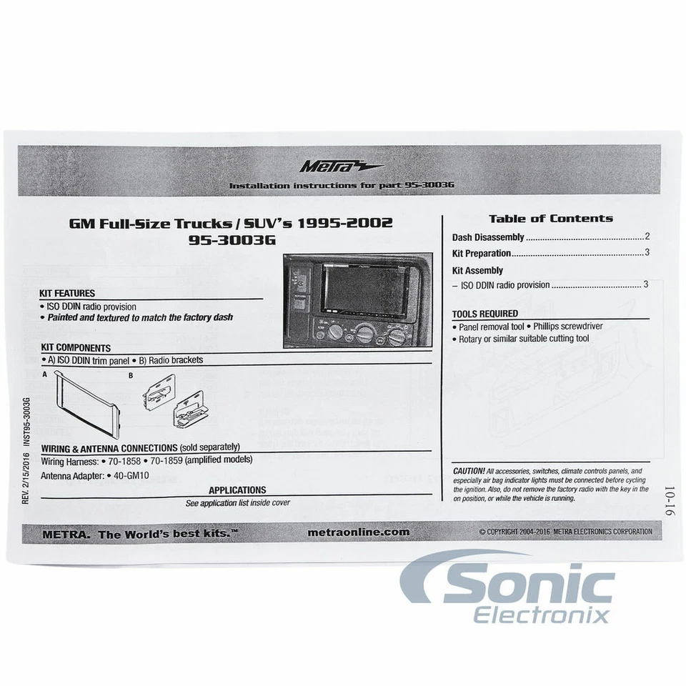 Kit de tablero de radio Metra 95-3003G 2 DIN para camiones/SUV de tamaño completo GM 1995-2002 seleccionados Foto 3 de 4