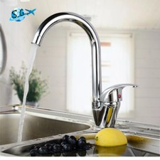 Chrome Polish Single Hole Deck Mounted Taps Kitchen Basin sink Mixer Faucet
