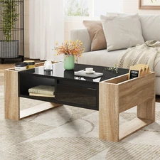 High Gloss Coffee Table Center Cocktail Table with 2 Drawers for Living Room