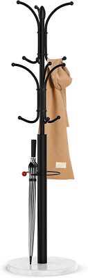 Freestanding hanger, 12-hook hanger with natural marble base and umbrella holder
