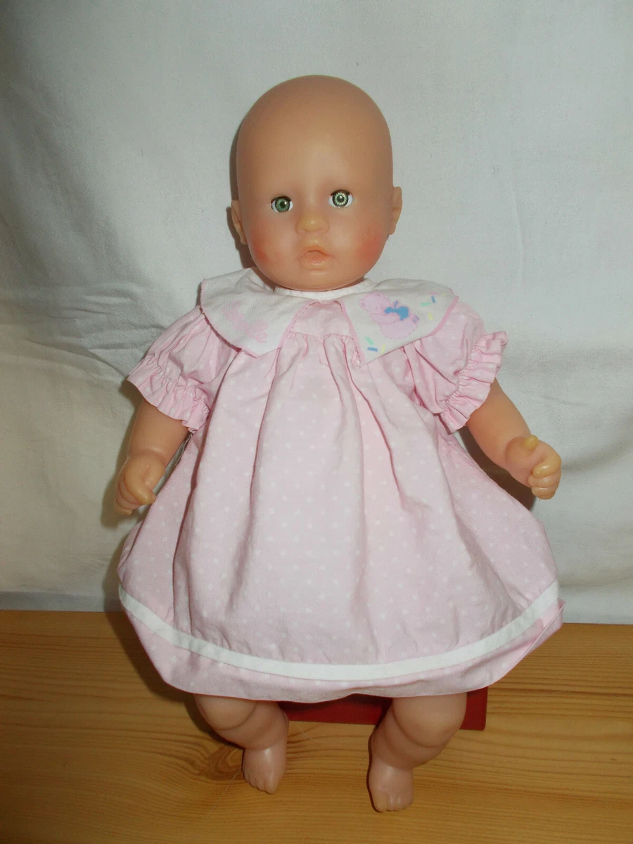 Vintage Poupée COROLLE Bébé souple chauve robe rose 1991 32cm