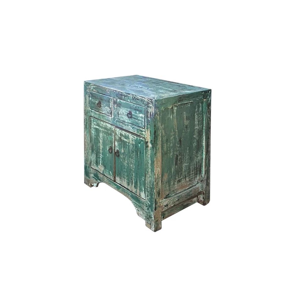 Oriental Distressed Teal Blue Green End Table Nightstand Chest ws4410 - Image 2 of 4