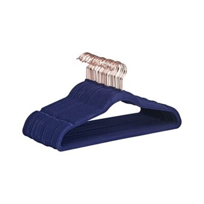 30 Amazon Basics schmaler, samtiger rutschfester Anzug Kleiderbügel, blau/roségold
