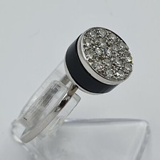 70er Jahre Weißgold Ring Gold 585 punziert Onyx & ca. 0,51ct Diamant Gr.55