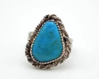Vintage Sterling Silver Southwwestern Turquoise Ring Twist Border Ring Sz 6