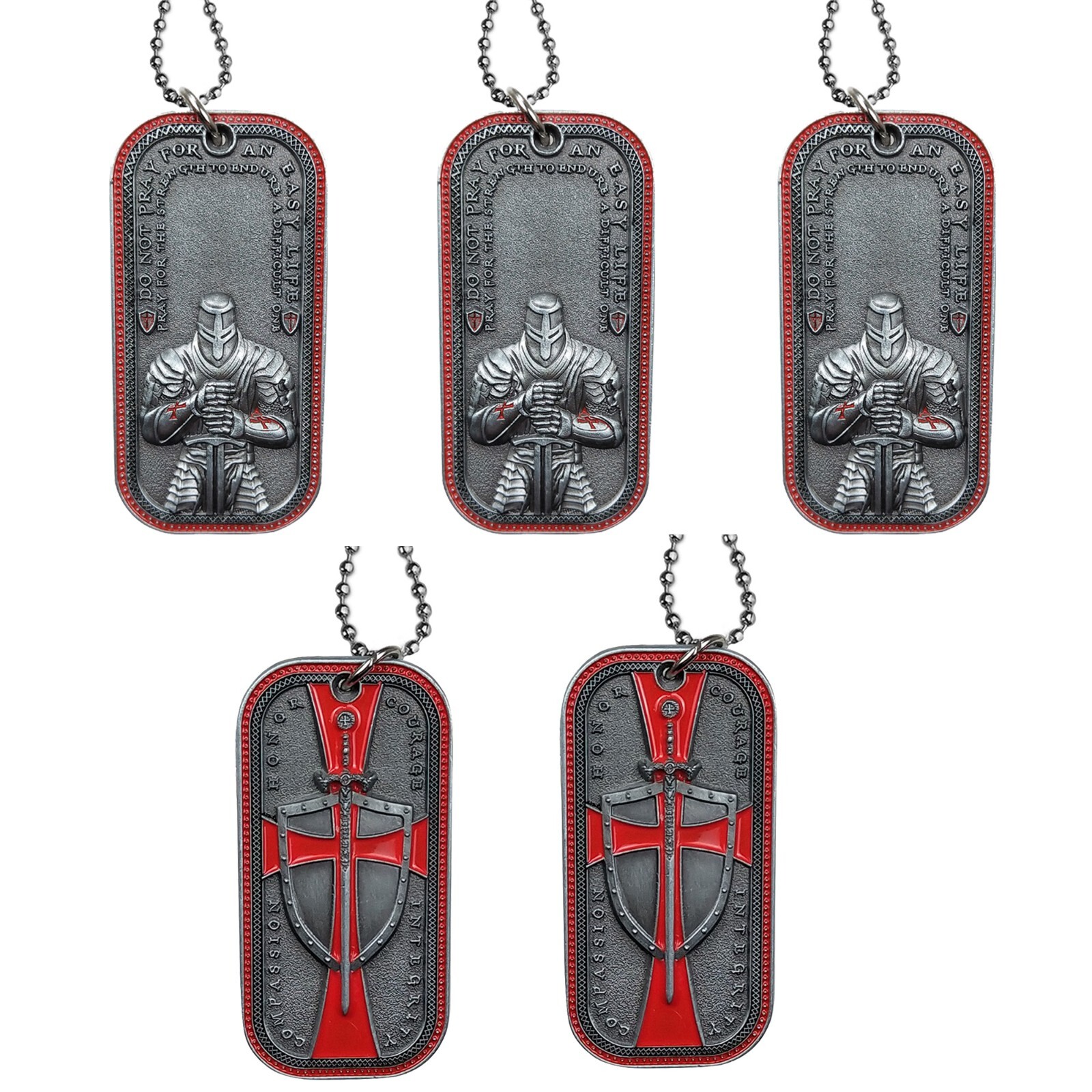 5pcs Knights Templar Cross Dog Tag Necklace with Crusader Sword and Shield Design-image