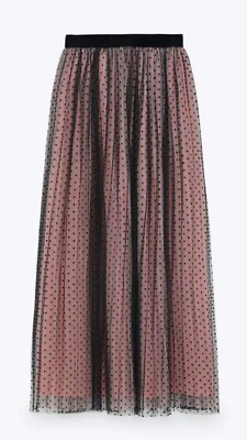 100% Authentic ZARA Pink Dotted Long Skirt Size: XS