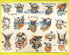 VINTAGE USMC Colored TATTOO Flash Print