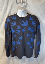 McQ by Alexander McQueen Men  s Gray  Blue Sparrow Crewneck Sweatshirt Size Med