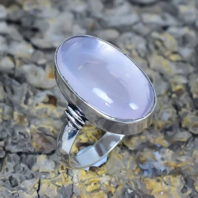 Rose Quartz Edelstein Ring Handarbeit Silberfarben Ringgröße 9 RSLS475 - Bild 1 von 4
